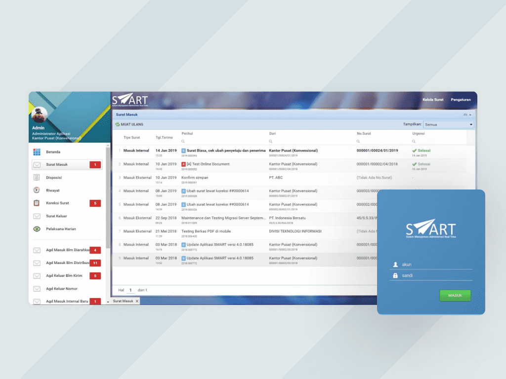 Aplikasi Manufaktur Inafood Tampilan dashboard SMART Pegadaian