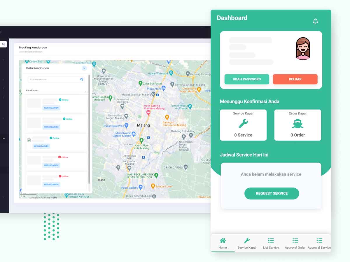 Aplikasi Fleet Management System PT Timah Tbk Dashboard aplikasi fleet management system PT Timah Tbk yang dikembangkan oleh Sekawan Media