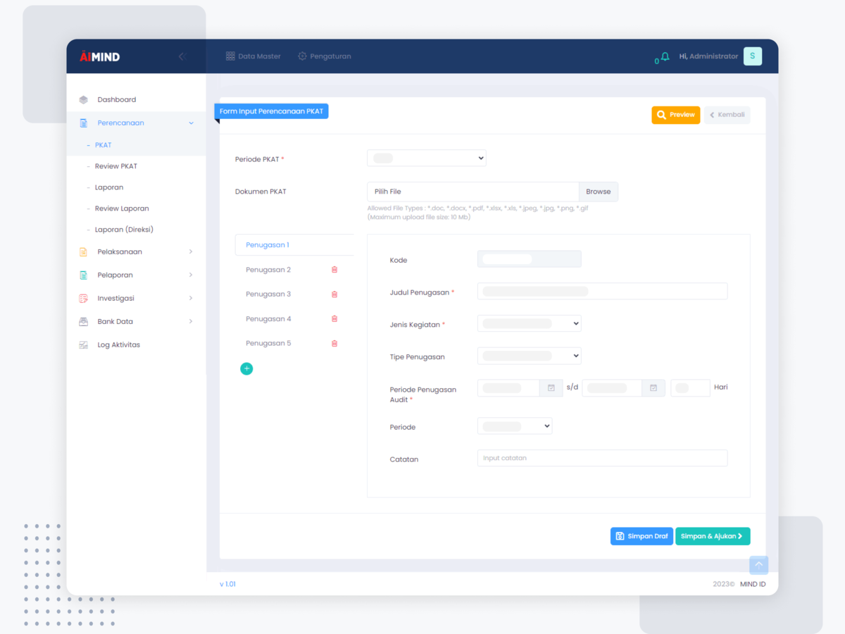 Homepage Sistem Monitoring Internal Audit 21
