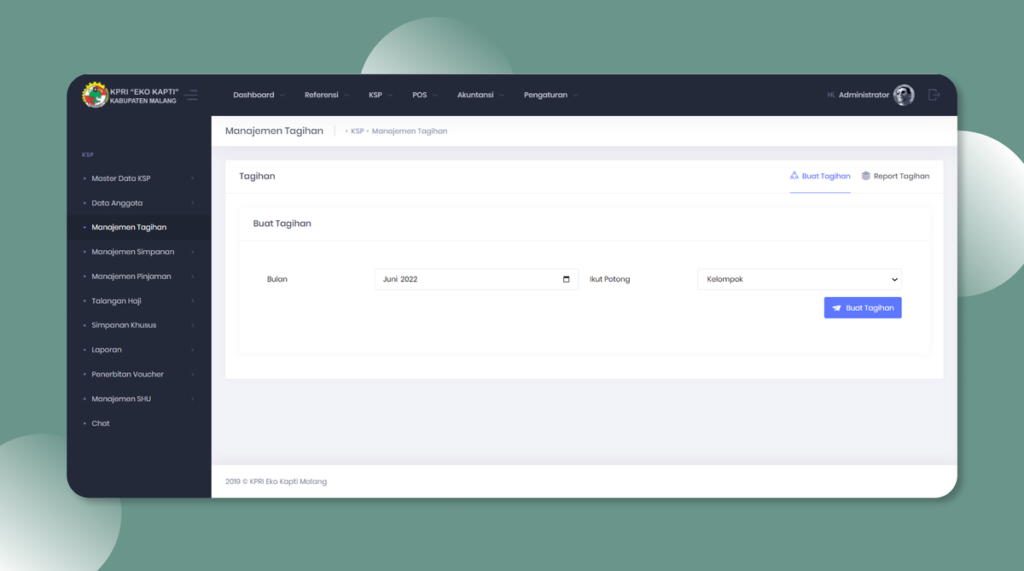 dashboard aplikasi koperasi kpri eko kapti