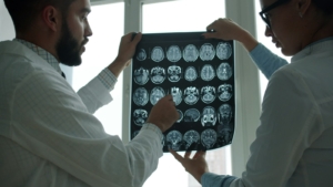 Dua dokter memeriksa hasil pemindaian bersama sebagai ilustrasi modul radiologi SIMRS